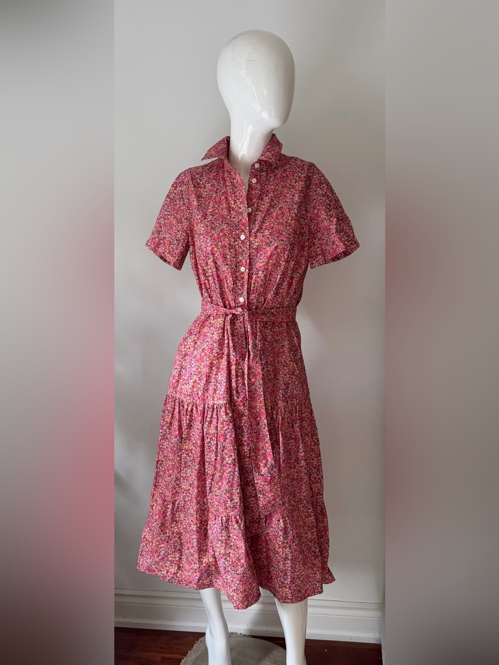 Simons x Liberty London Pink Floral Organic Cotton Midi Shirt Dress P/S